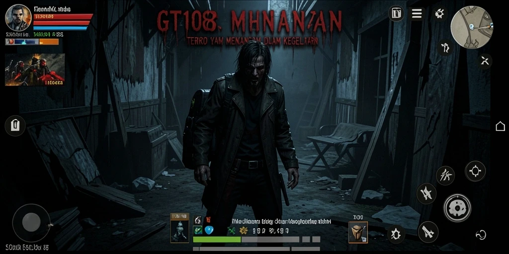 Tangkapan layar gameplay GT108 menampilkan suasana horor yang mencekam.
