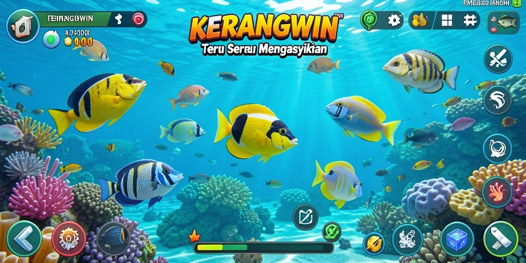 Tampilan gameplay KERANGWIN dengan aksi menembak ikan yang seru.
