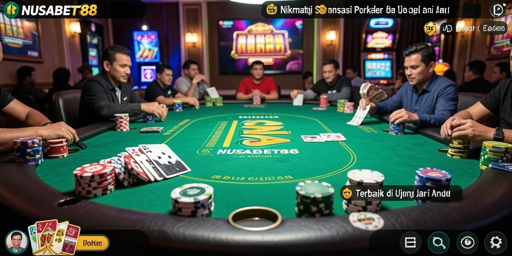 Tampilan gameplay seru di NUSABET88 dengan suasana bermain poker yang memikat.