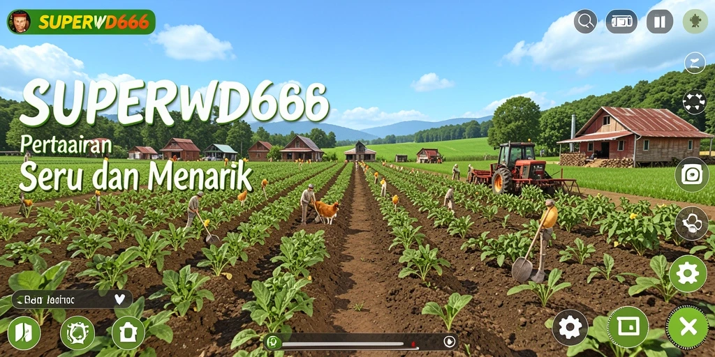 Screenshot gameplay SUPERWD666 menunjukkan aktivitas pertanian yang seru.
