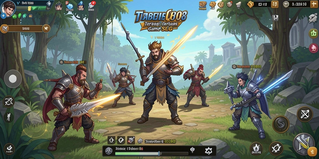 Screenshot utama menunjukkan aksi strategis dalam gameplay SLG.